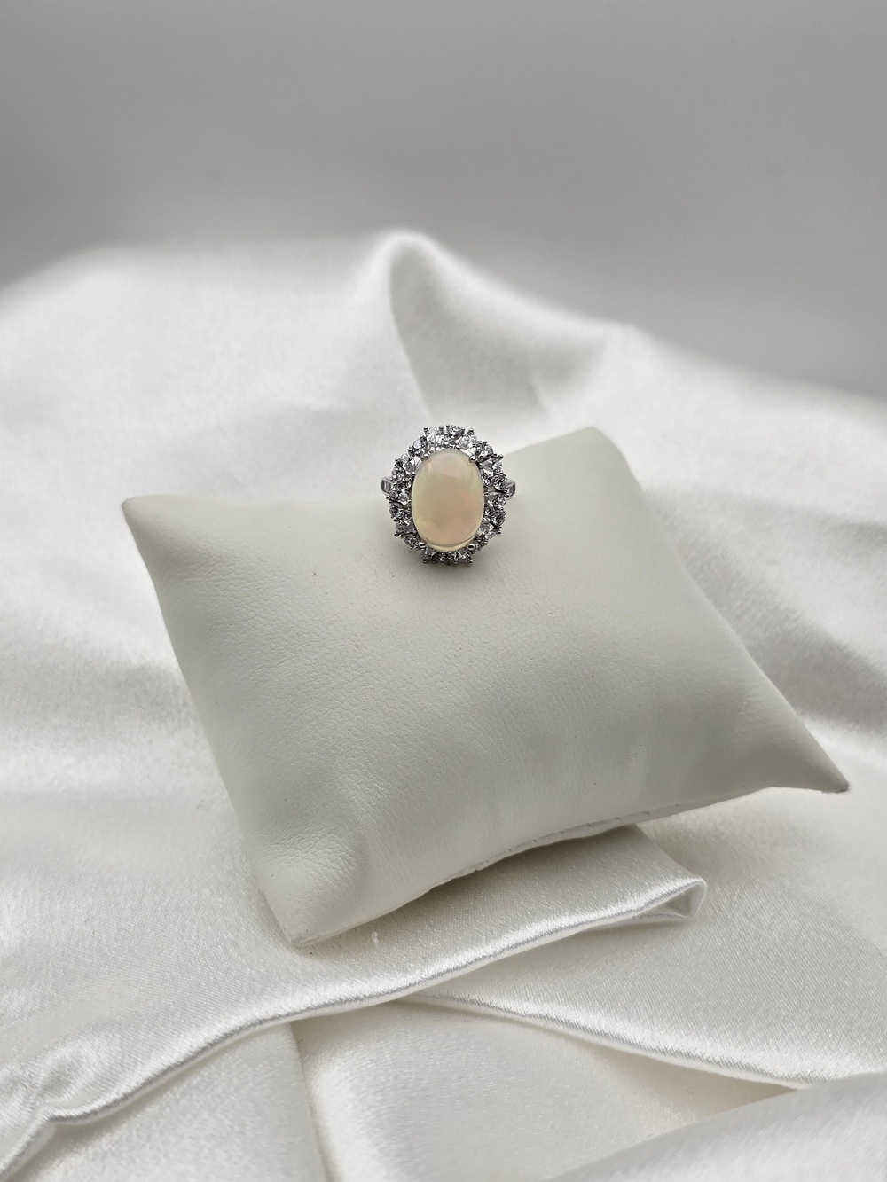 Sterling Silver 925 Opal & Halo Purity Ring